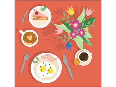 morning time breakfast cake coffee design flowers graphic design illustration morning ui vector