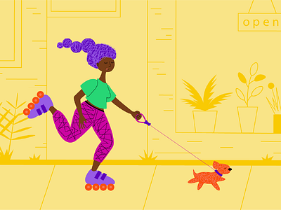 Girl's life dog free time girl graphic design illustration ui vector vector illustration walking