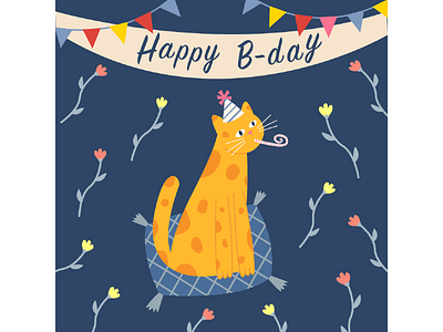 Happy Birthday birthday cat celebration graphic design happy birthday illustration kitty postcard postcard design ui vector vector illustration