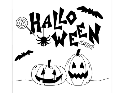 Halloween autumn bat black and white funny graphic design halloween holiday illustration postcard pumpkin spider spooky vector