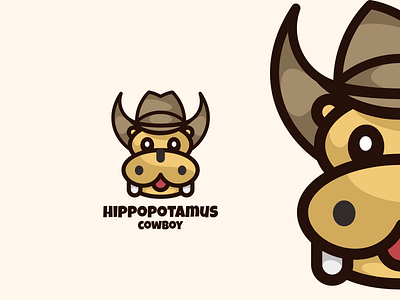 Hippotamus Cowboy animation classic design graphic hippo icon illustration lineart logo simbol vector