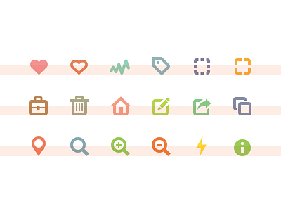 Working on icons colors heart icons share