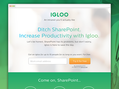 Igloo Landing Page clientboost green igloo intranet klientboost landing page lp sharepoint site ui