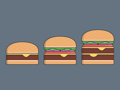 Burgers For Everyone! bun burger cheese flat hamburger illustrator lettuce onion tomato