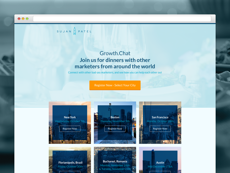 Growth.Chat Landing Page city dinner event landing lp register ui ux