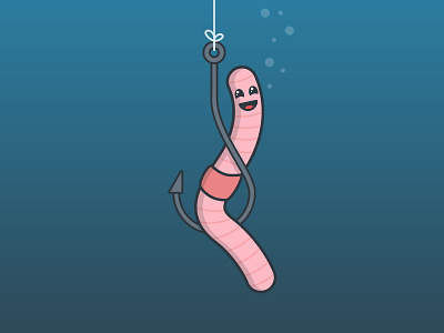 Worm bait bubbles fish flat hook illustrator line under water worm