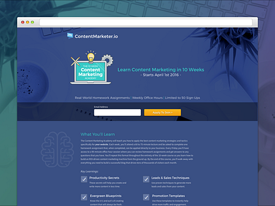 Content Marketing Academy Landing Page