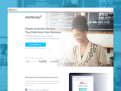 AskNicely Landing Page customer email feedback landing lp sketch survey testimonial trial ui ux