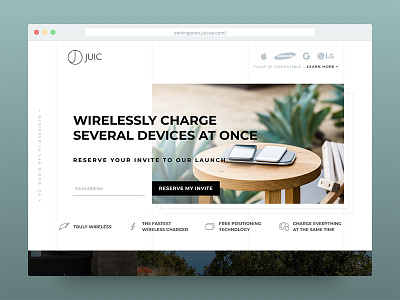 juic Wireless Charging Surface charge grid invite kickstarter landing launch minimal page power ui web