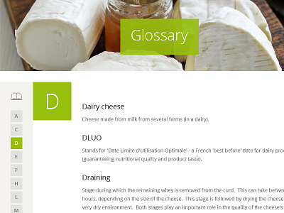 Glossary alphabet cheese flat glossary green index navigation site website