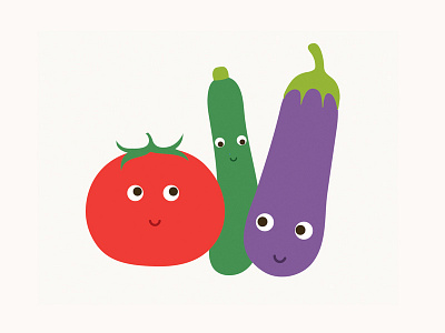 Veggie Friends aubergine courgette eggplant food illustration tomato vegetables zucchini