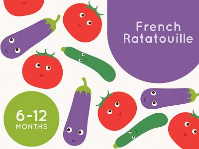 French Ratatouille aubergine cartoon childrens food courgette eggplant illustration packaging tomato zucchini