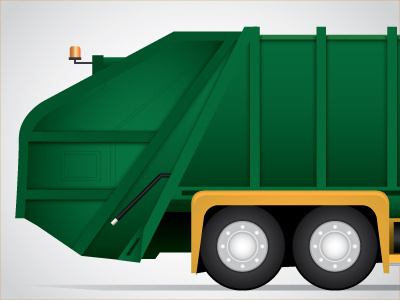 Truck Illustration Detail garbage gradients green. yellow illustration trash truck vector