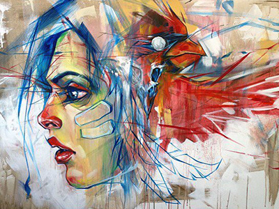 sprit - acrylic on canvas acrylic bird cardinal girl painting
