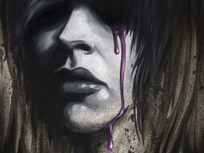 TEAR black and white canvas drip oil painting purple tear