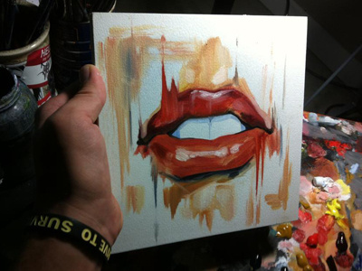 LIPS board lips oil painting wood