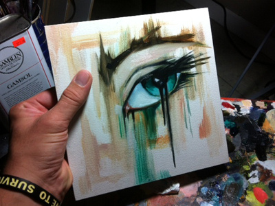 EYE oil paint painting wood