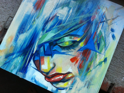 Experimenting with slow-dry acrylics... acrylic face geometric painting wood
