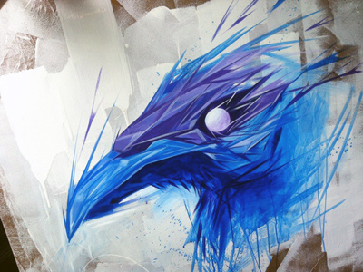 Raven acrylic bird blue crow painting purple raven