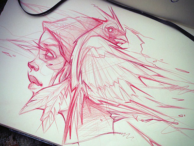 cardinal girl sketch bird cardinal girl moleskine pencil red sketch sketchbook