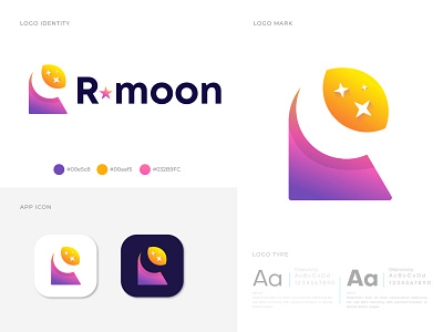 Branding (R+moon) Logo Design for R*moon abstract app brand identity brand identity designer branding colorful design illustration logo modern r logo moon logo r logo