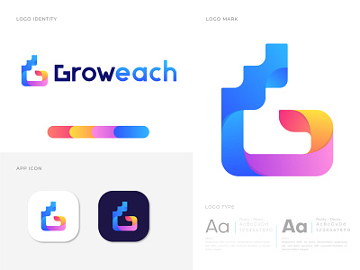 Modern branding logo design for Groweach a b c d e f g h i j k l m n brand branding brandmark design growth icon identity letter logo logo logo design logo designer logotype mark minimal monogram print symbol typography uparrow