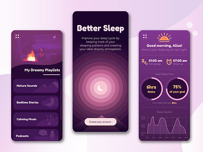 Better Sleep App - Calming and Serenity app creative design graphic design mobile modern sleep ui ux wellbeing