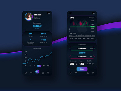 Trading app - modern and dramatic mobile UI