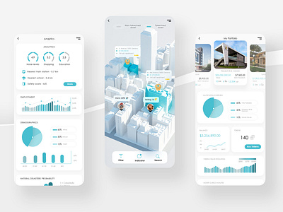 REAL ESTATE INVESTMENT PLATFORM 3d buildings crypto investment map mobile modern real estate token tokenization ui ux