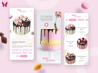 DRIP CAKES - sweet UI app cakes chocolate creative design dessert graphic design mobile modern pink sweet ui