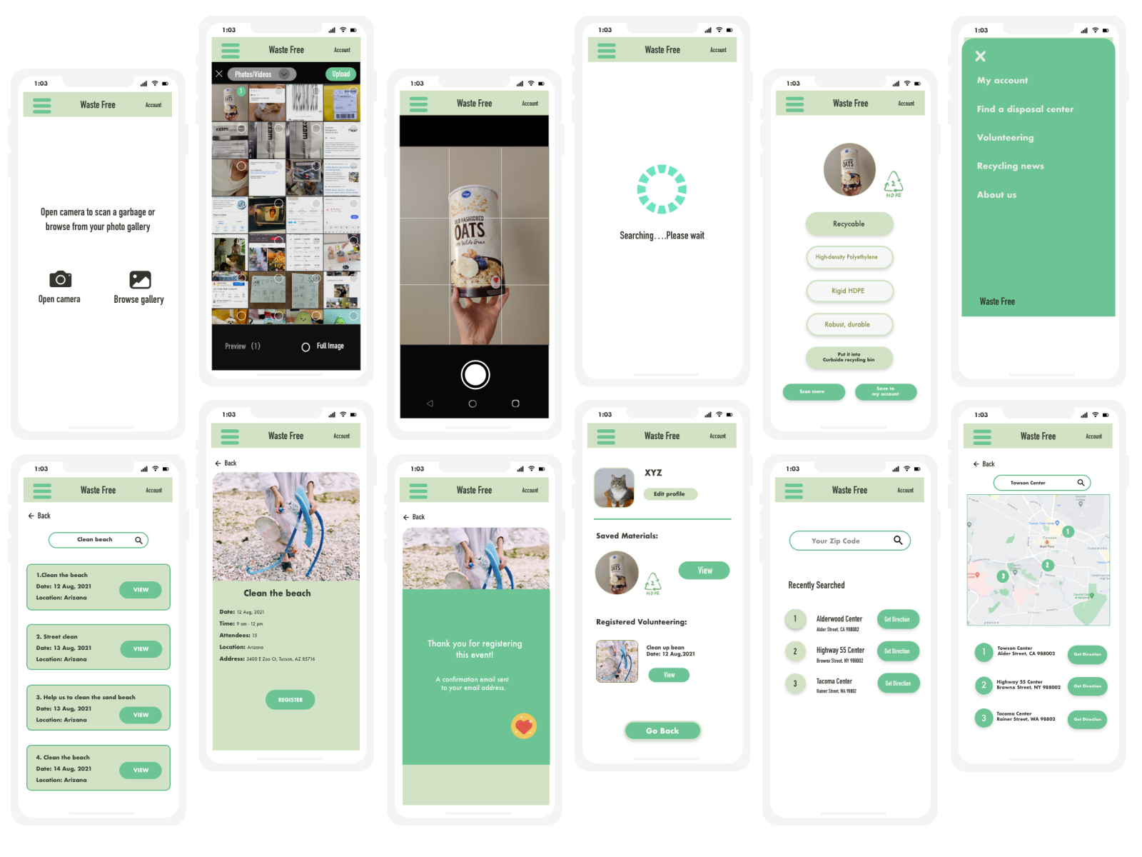 Waste Free app, making you a better recycler :-) by Xinya Zhao on Dribbble