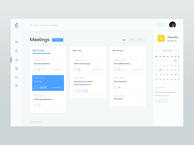 Meetings - ooto Dashboard app calendar cards clean dashboard files free freebie grid interface meeting meetings schedule simple stats team ui ux web webapp