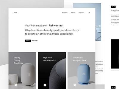 whyd - Your home speaker. Reinvented. concept editorial grid landing landing page minimalistic simple ui web webpage website whyd