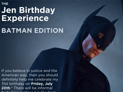 The Jen Birthday Experience batman flyer