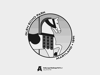 Daily Logo Challenge Redux, Day 20 🏞 amusement park badge carousel horse dailylogochallenge design glen echo park logo maryland national park