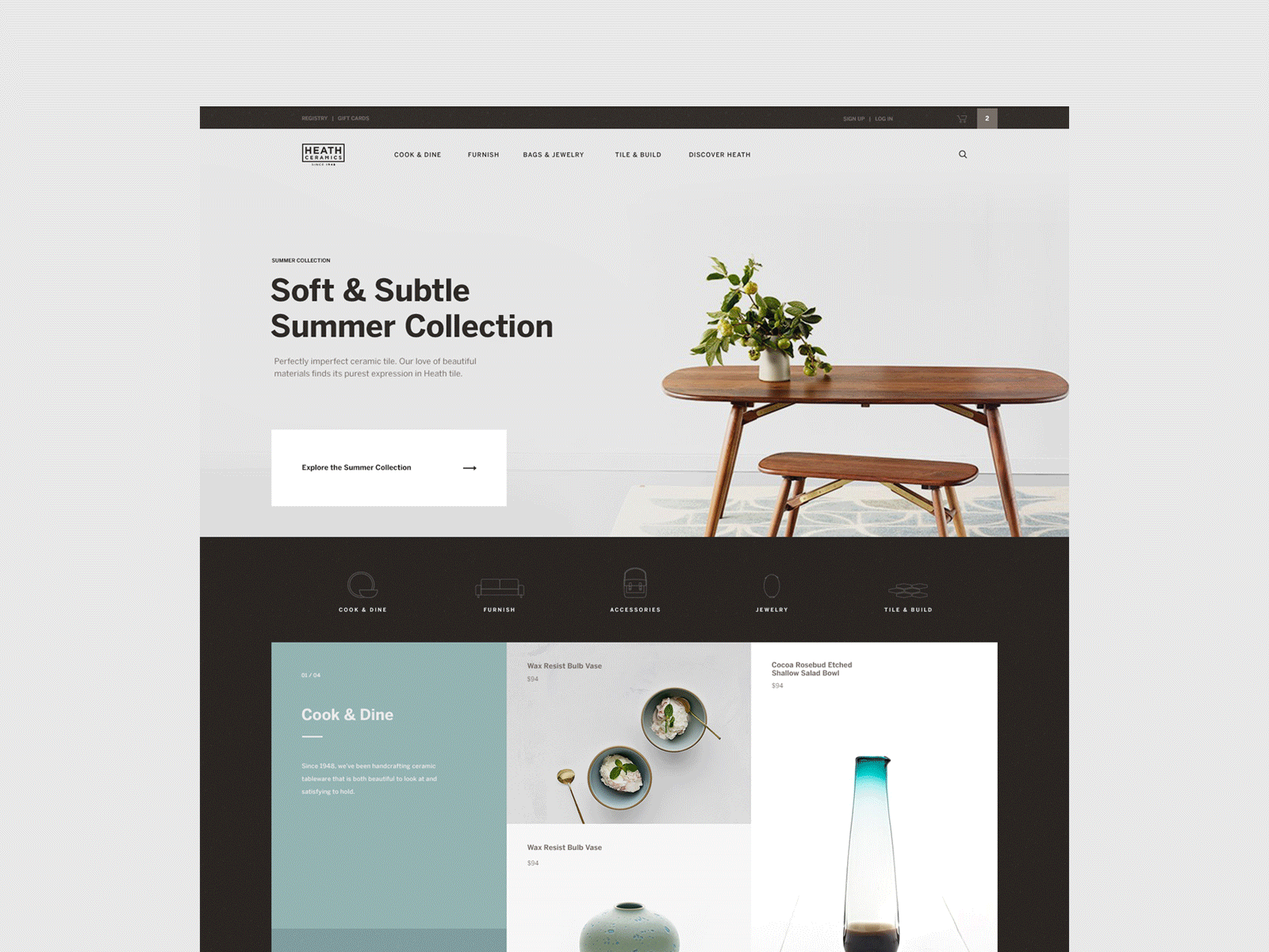 Heath Ceramics basic agency concept ecommerce ui ux website