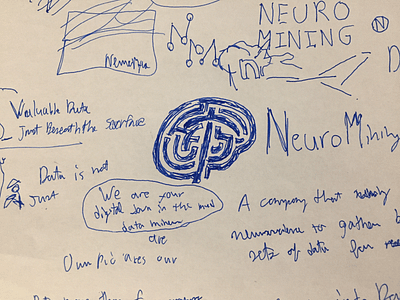 NeuroMyne Sketches branding moodboard neurons pick axe process rough sketches