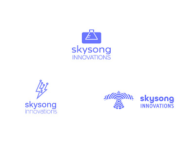 SkySong Logo Explorations beaker bird bolt briefcase circuits formula innovation sky suitcase tech technology transfer