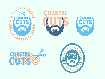 Coastal Cuts Options barber barbershop beach crab hair negative space negative space logo scissors summertime vintage badges vintage barber designs
