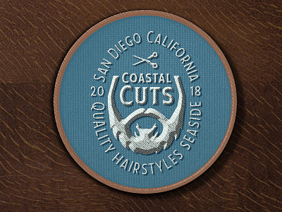 Coastal Cuts Patch barber barbershop beach hair negative space negative space logo patch design scissors summertime vintage badges vintage barber designs