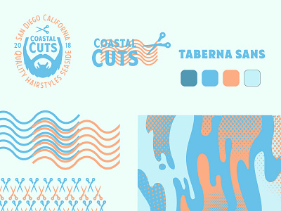 Coastal Cuts Assets barber barbershop beach brand identity hair negative space negative space logo scissors summertime vintage badges vintage barber designs