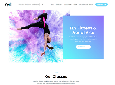 Elegant Fitness Website blue branding bright colourful dancing design fitness gymnastics purple theme ui web design website