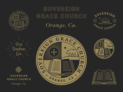 Sovereign Grace Church Orange alpha bear book branding california christian church cross design gold icon illustration lineart lockup logo minimal omega orange typography