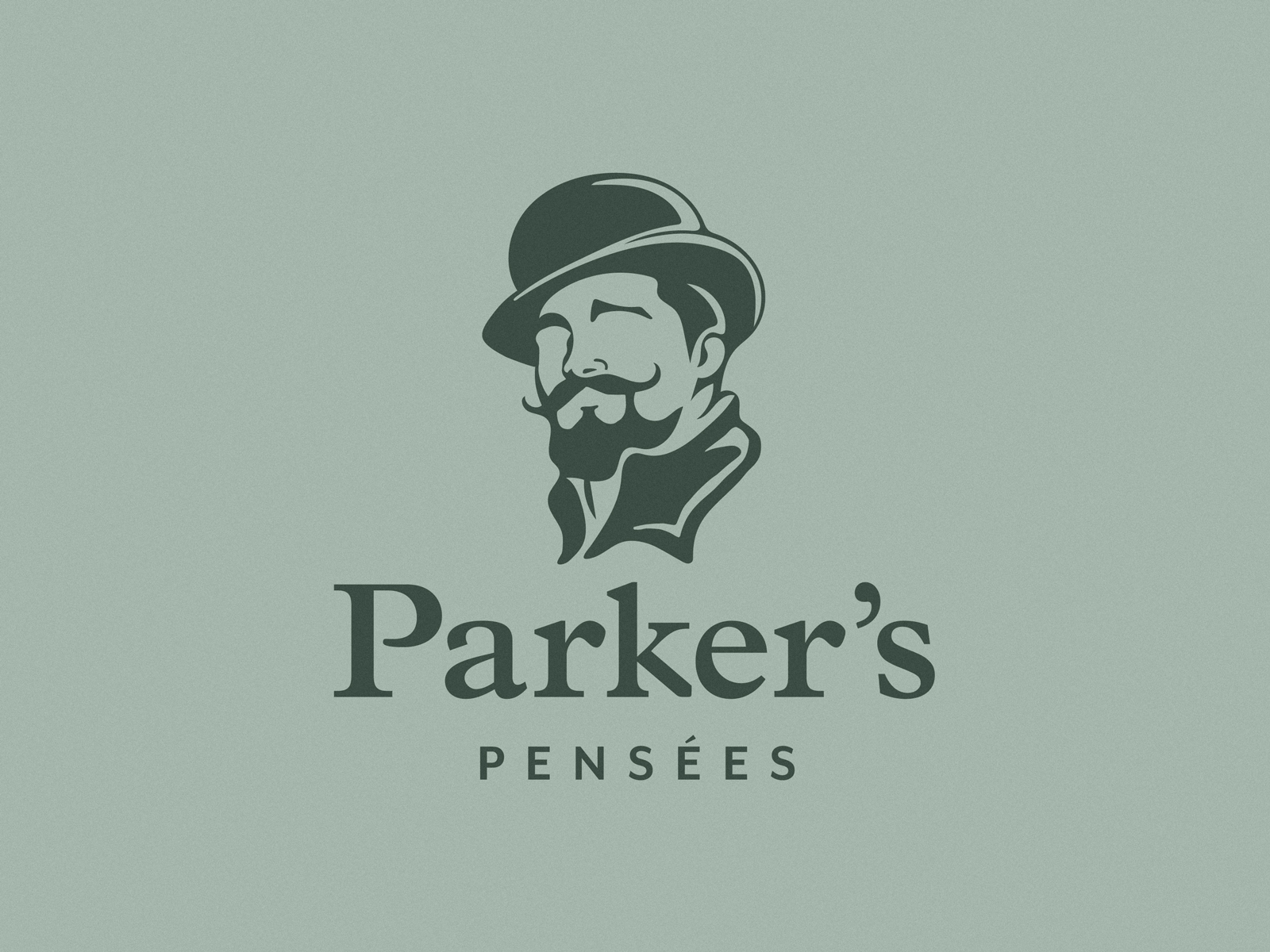 Parker's Pensées academic beard branding design green icon illustration logo minimal mint mustache portrait silhouette thought typography vector vintage