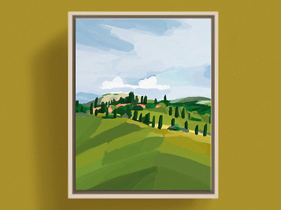 Tuscany, Italy bright cheerful color block colorful countryside fresh green illustration impressionism italian italy mediterranean mockup ochre painting pastoral tuscan tuscany vineyard winery