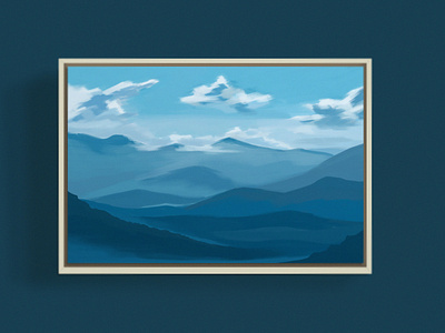 Smokey Mountatins blue blue and white clouds forest haze illustration impressionism minimal mountains national park north carolina painting shades smokey state park