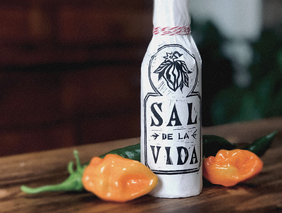 Sal De La Vida Hot Sauce design habanero handmade hot hotsauce illustration label life logo mexican minimal packaging peppers salsa spice typography vintage woodcut wrapper