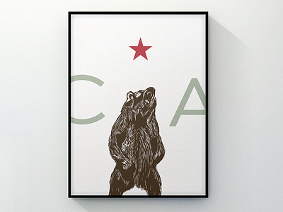 Bear In Mind animal bear brown california green modern poster print red state type vintage