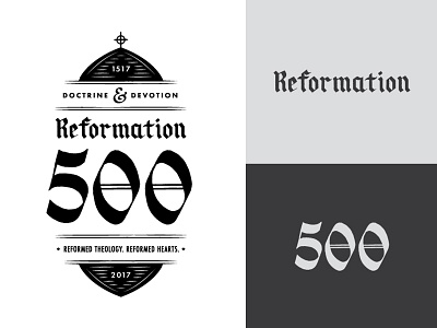 Doctrine and Devotion: Reformation 500 badge black blackletter calligraphy christian container handdrawn numeral reformation type white woodcut