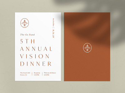 The Go Fund Vision Dinner Invite arrow bow branding christian copper design dinner gala illustration layout logo mark minimal orange simple stationary typeface typography